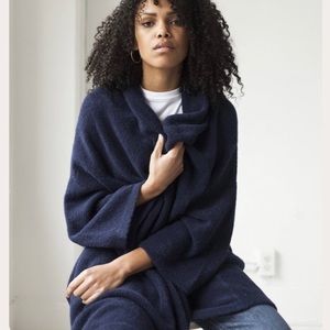 Atelier Delphine Alpaca Wool Haori Sweater Coat Navy Blue Oversized Kimono OS